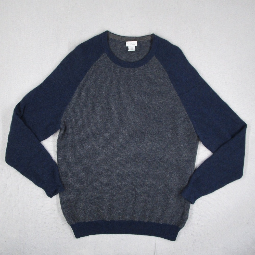 Giasone 2-Ply Cashmere Sweater Mens XL Blue Gray Raglan Crew Neck Colorblock
